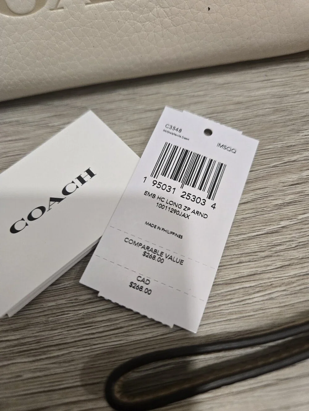 Coach White Leather Zip Wristlet Wallet with Coach Logo